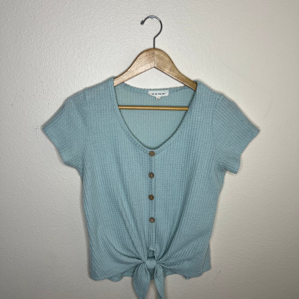 Pie In The Sky Mint Green Button Tie Front Tee Small
